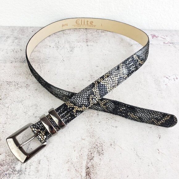 Vintage Elite Fresno Ca Leather Belt Snakeskin Python Metallic size L - Picture 1 of 8